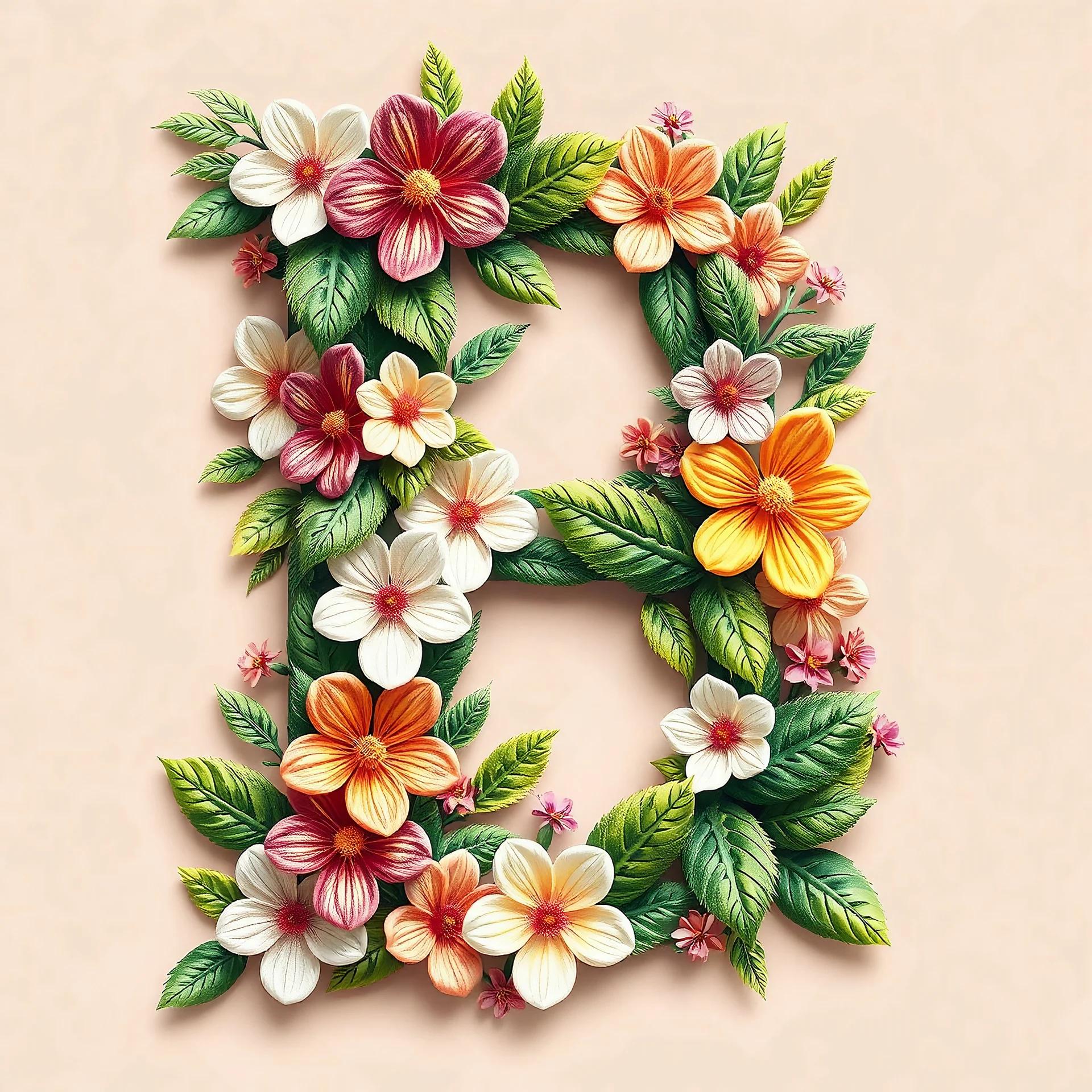 Alphabet B With Flower Font Made Of Paint Floral And Leaf