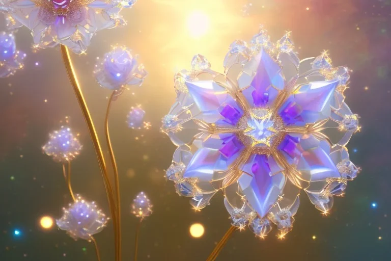  white and gold crystal flower in a galactic ambiance, transparent petals, delicate colors, in the foreground, full of details, smooth, bright sunshine，soft light atmosphere, light effect，vaporwave colorful, concept art, smooth, extremely sharp detail, finely tuned detail, ultra high definition, 8 k, unreal engine 5, ultra sharp focus