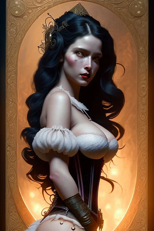 sexy milf, warrior, black long wavy hair, corset, night, 8k resolution, high-quality, fine-detail, intricate, fantasy art, detailed matte, volumetric lighting, illustration, 3D octane render, brian froud, howard lyon, selina french, anna dittmann, annie stokes, lisa parker, greg rutowski