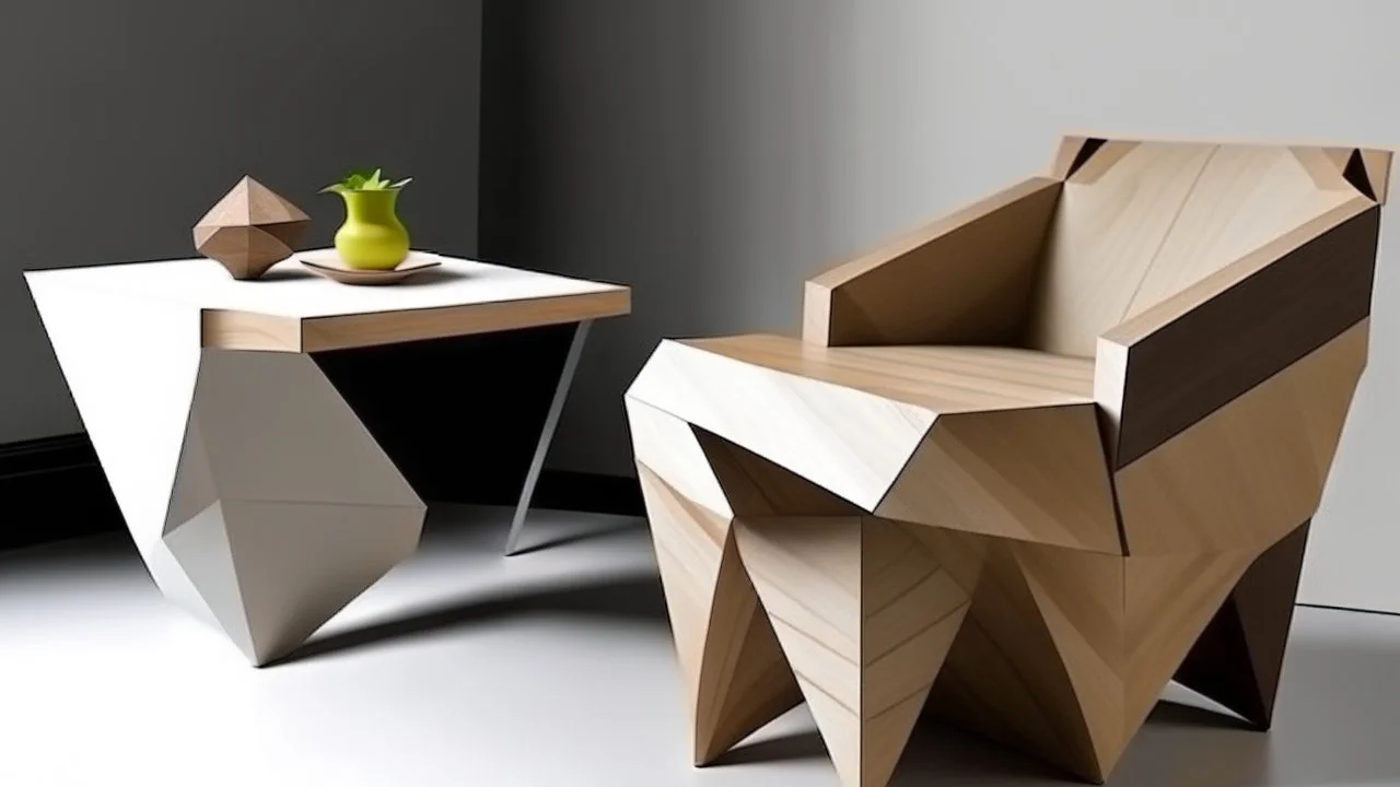 Table, chair, sofa collection inspired by paper folding