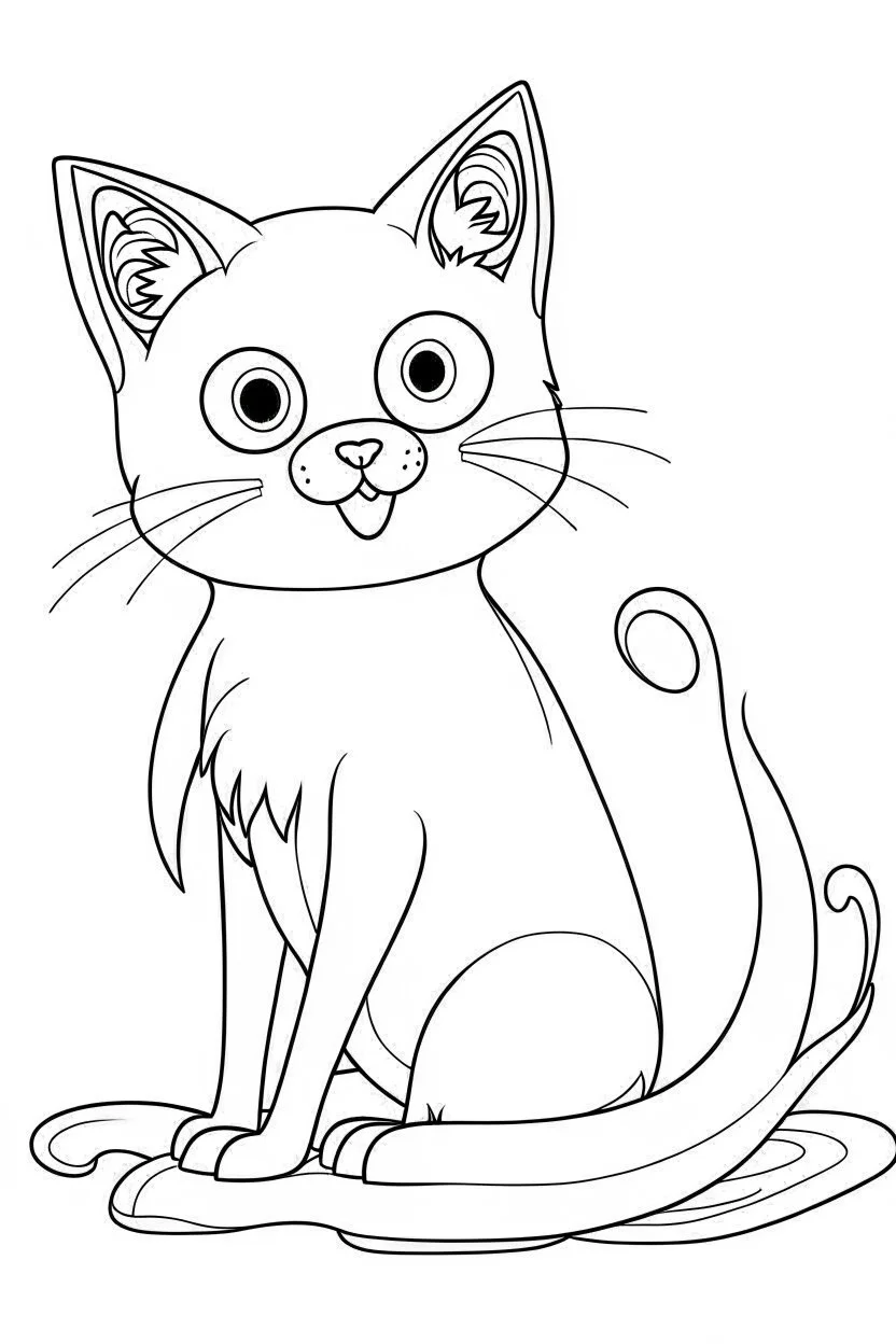 blank colouring book, simple picture for toddlers, cat with one tail, disney and pixar style