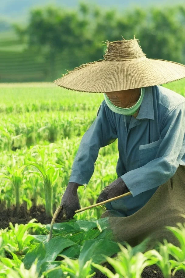 Asian farmer growing cover crops