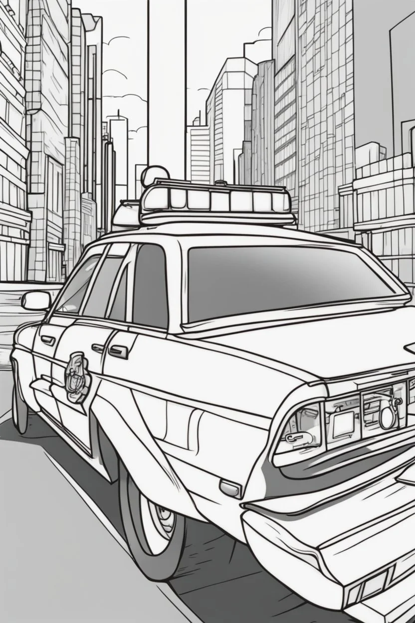 transport coloring page for kids, POLICE CAR, cartoon style, thick outline, low details, no shading, no color