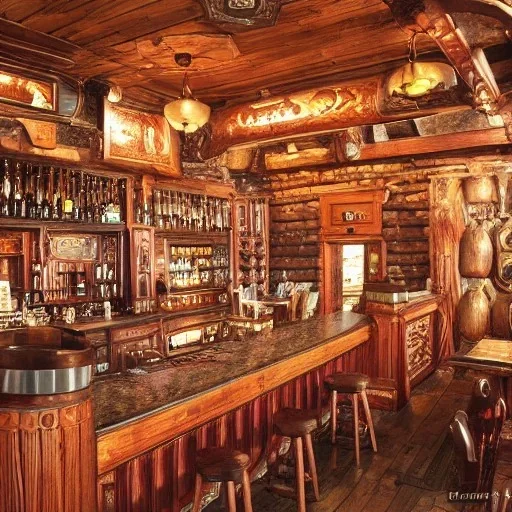 D&d tavern, beer,food,feast, intricate detail of wood carvings,photo,holidays,merry, fireplace