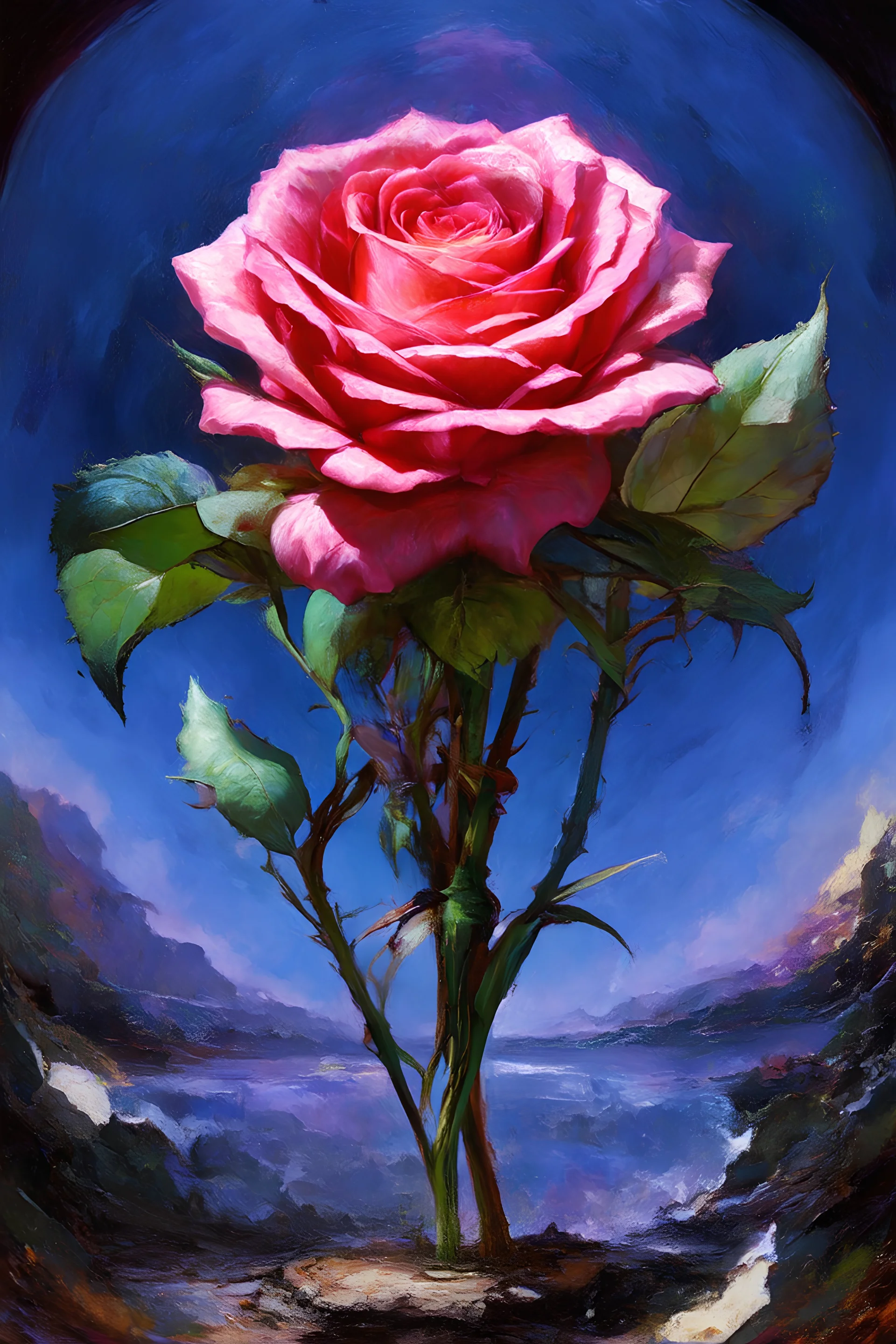 artistic representation of a rose over centuries from ancient times through futuristic time