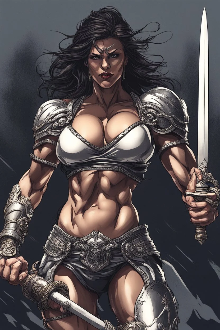 Muscle woman warrior with sword