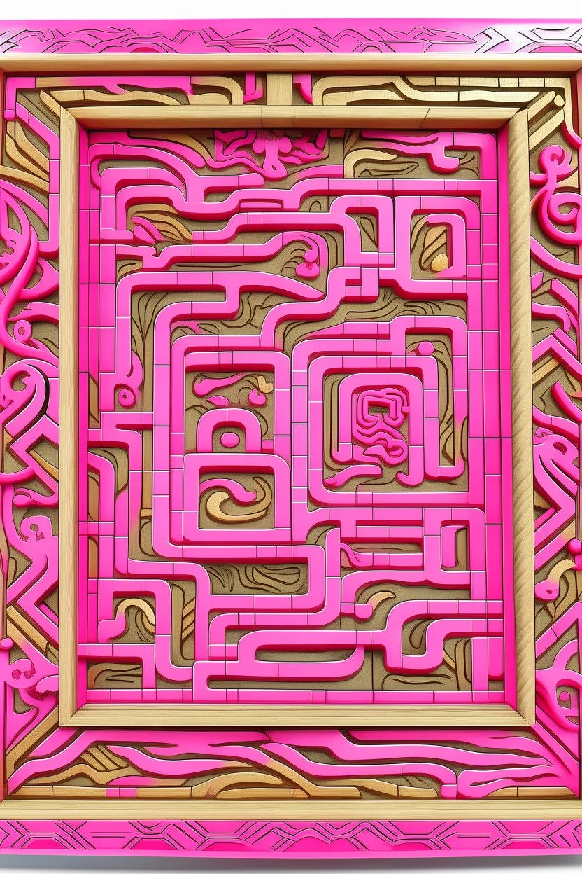 A rosy pink magical maze filled with puzzles designed in Kuna Molas