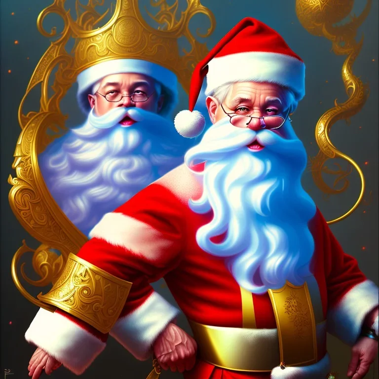 Sango fantasy, fantasy magic, intricate, sharp focus, illustration, highly detailed, digital painting, concept art, matte, art germ and Paul Lewin and Kehinde Wiley, masterpiece Santa, golden waves