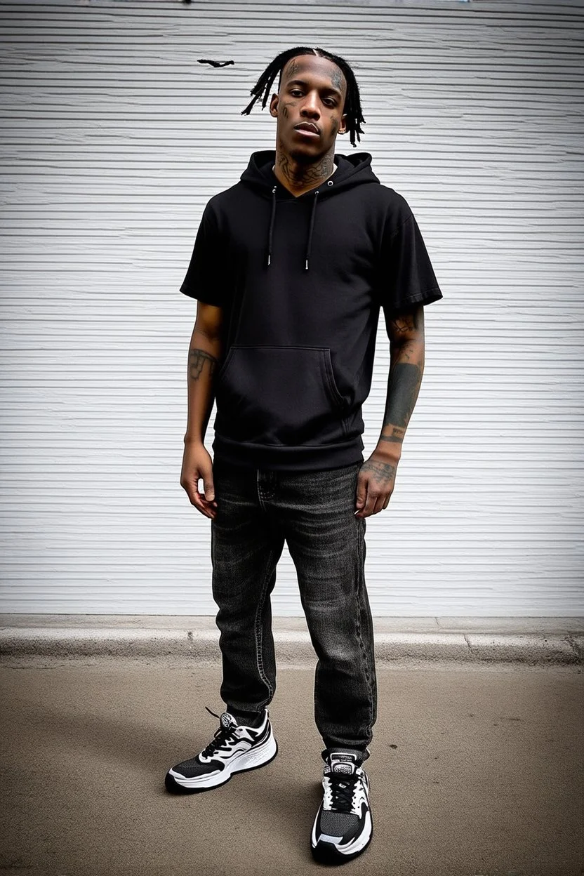 Mann. Beschreibung: Er war ein junger schwarzer Mann, etwa 1,80 m groß, schlanke bis athletische Statur. Sein Gesicht war schmal, mit hohen Wangenknochen und ausdrucksstarken Augen, die oft ernst oder konzentriert wirkten. Er trug meist kurze Dreadlocks oder Cornrows, manchmal auch mit Haarverlängerungen, und hatte mehrere Gesichtstattoos, unter anderem unter dem Auge und an der Schläfe, die ihn sofort erkennbar machten. Sein Stil war oft streetwear-lastig, also Hoodies, T-Shirts, Jeans, Sneake