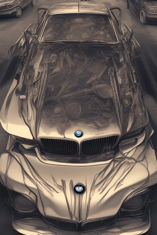 Realistic image. Grunge BMW 4 2024. 4k resolution, intricate details, ornate details, soft lighting, vibrant colors, mad max background