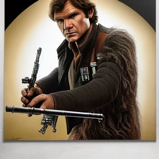 super photorealistic studio photo of Han Solo in star wars by Annie Leibovitz, intricate, headshot, highly detailed, sharp focus, cinematic lighting,