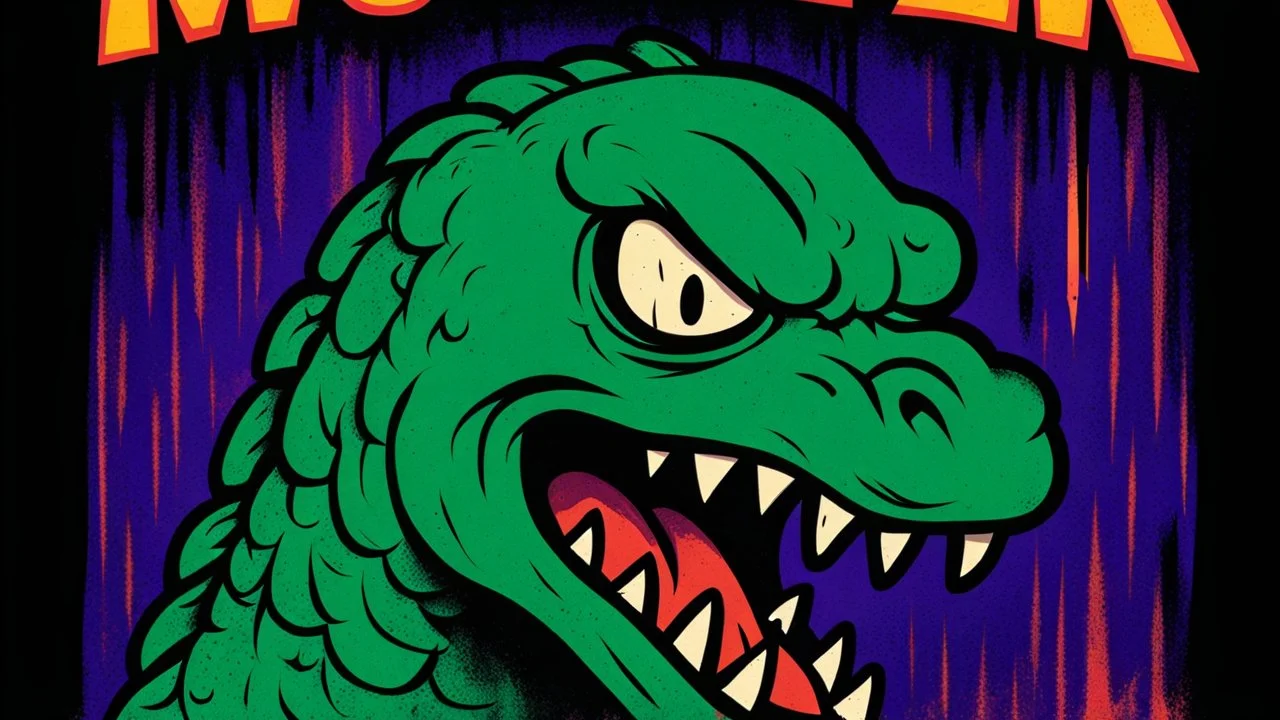 monster more angry and more 90s style, angry fast, extreme, wild, so so angry, red and purple background with 90s style slashes, 45 degree angle