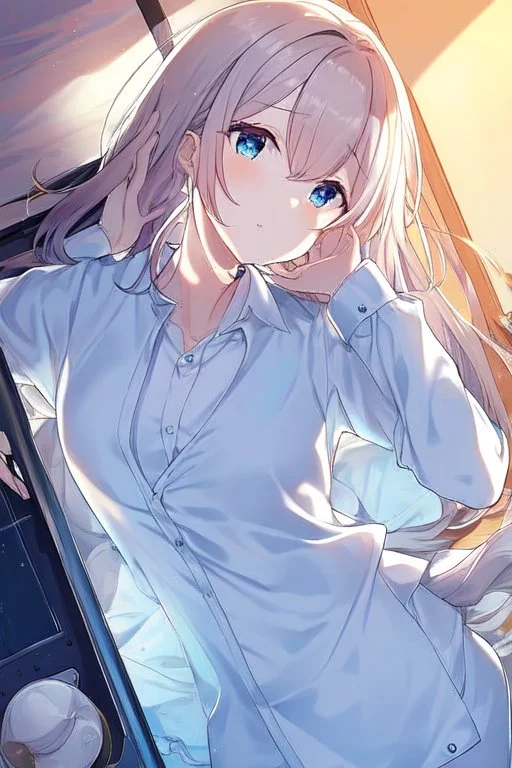 anime waifu wearing a pyjama shirt