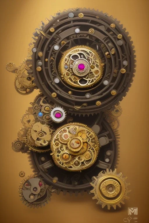 Perpetual motion machine,flowers blooming,antique,gold,gears