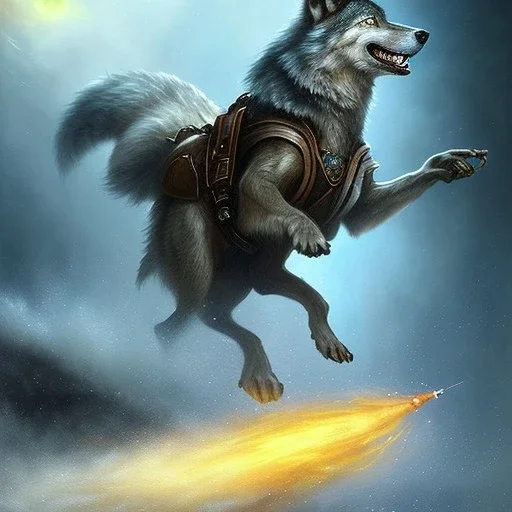 romantic fantasy spray painting, william Turner, watercolor, jet pack wolf, movie poster