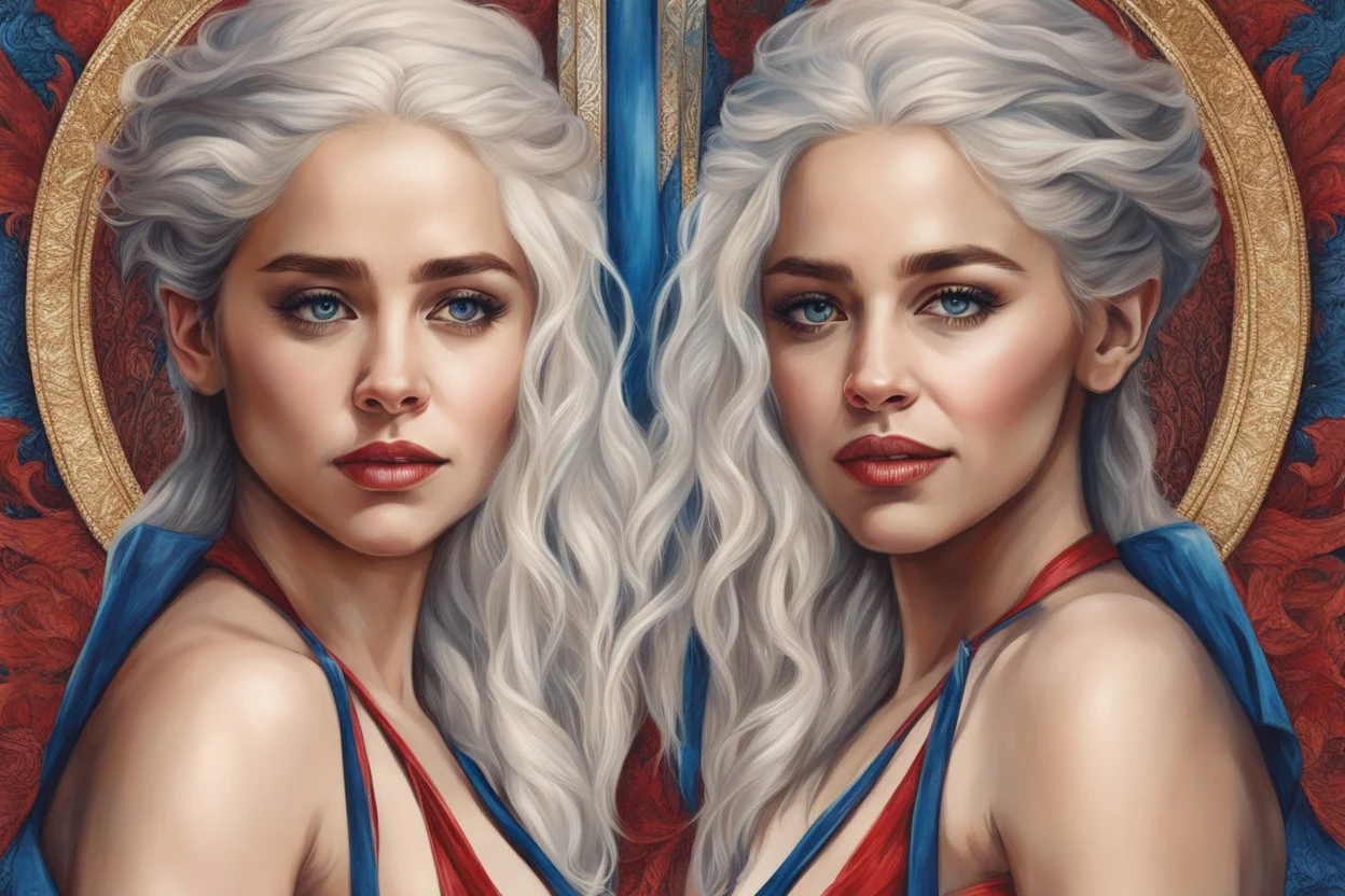 Emilia Clarke skitch Oil red and blue artstyle , mother of dragon them, intricate details, highly detailed, high details, detailed portrait, masterpiece,ultra detailed, ultra quality