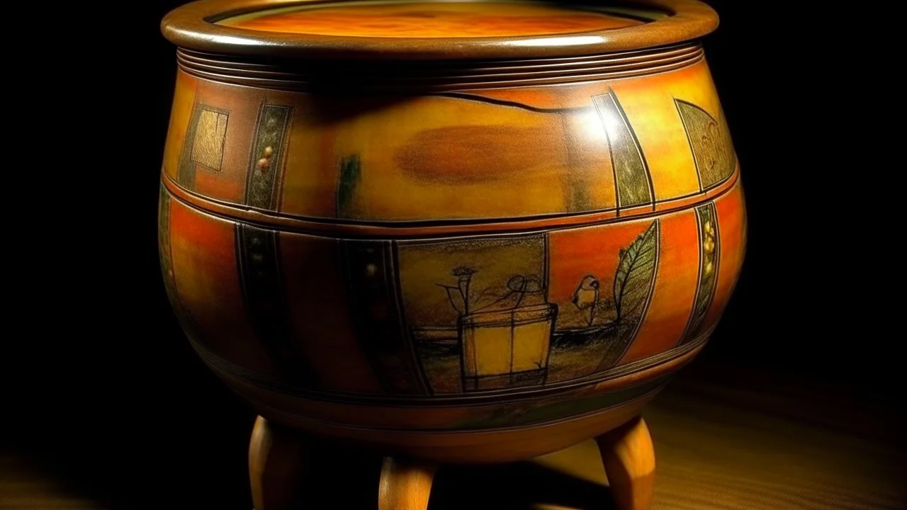 A brown earth timpani painted by Paul Gauguin