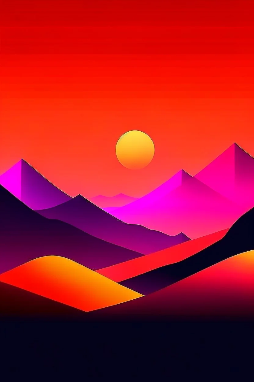 minimal purple, pink orange, mountain desert sunset, retro poster design