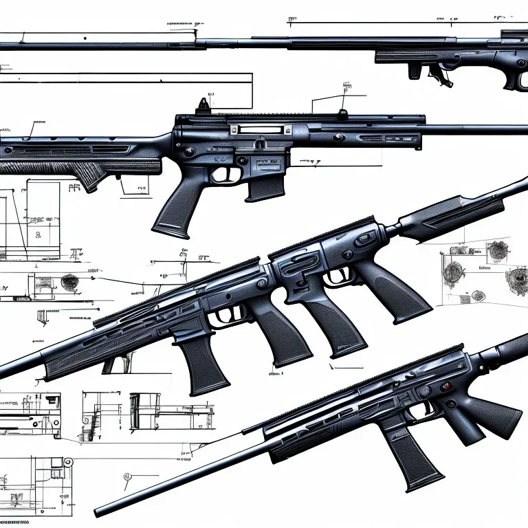 Full Blueprint sketch of modern rifle with full stock