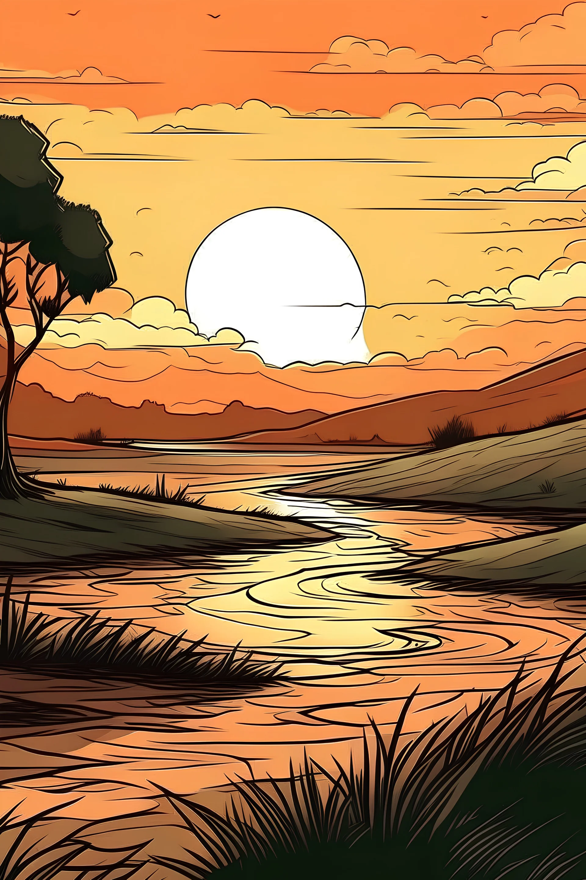 atardecer de cerca con un paisaje fácil para dibujar SIN AGUA