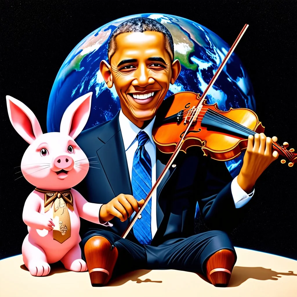 phototorealistic album cover obama obama obama obama, for playing games watching movie pigger pig swine with bucks the bunny playing the violin in the world of spacetime conitiium fallout wastpeland