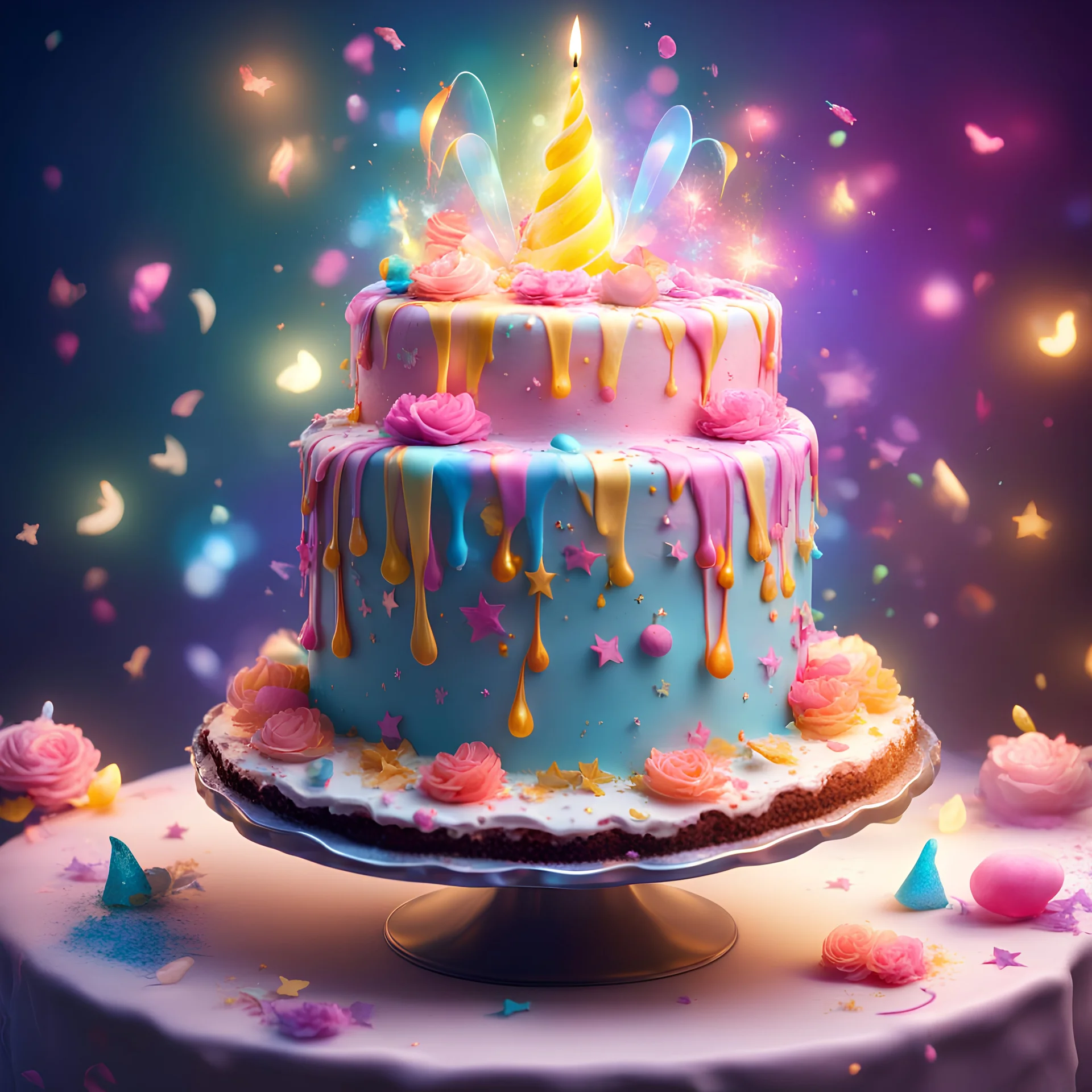 Very beautiful and very nice magic birthday cake, 4K, 8K