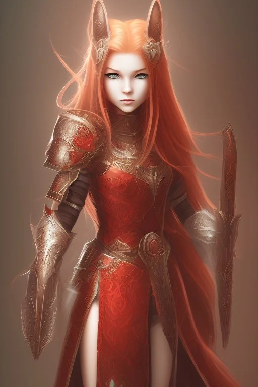 Teenaged Female Red haired kitsune paladin