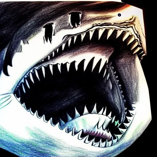 Epic Drawing of Great White Shark smiling underwater Caravaggio, Rafel , 8k