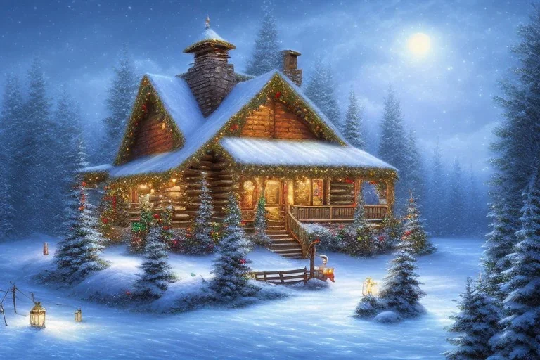 Christmas river mountain lantern cabin