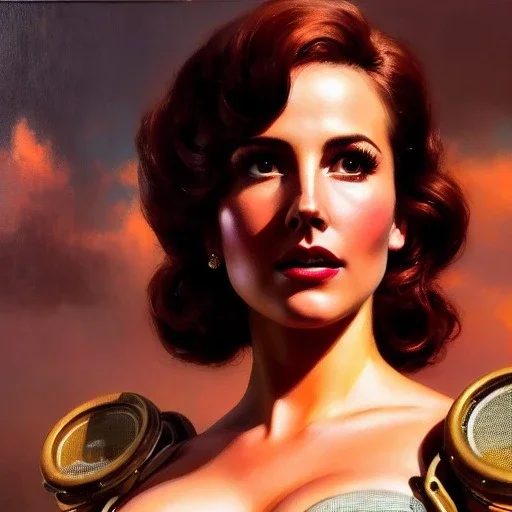 Drawing of beautiful face,'beautiful,Busty Piper Wright(Fallout4)',intense stare, ancient skintight armor, balanciaga fashion clothe painting by gaston bussiere, greg rutkowski, yoji shinkawa, yoshitaka amano, tsutomu nihei, donato giancola, tim hildebrandt, Oil on canvas, cinematic composition, extreme detail,fit full head inside picture,16k