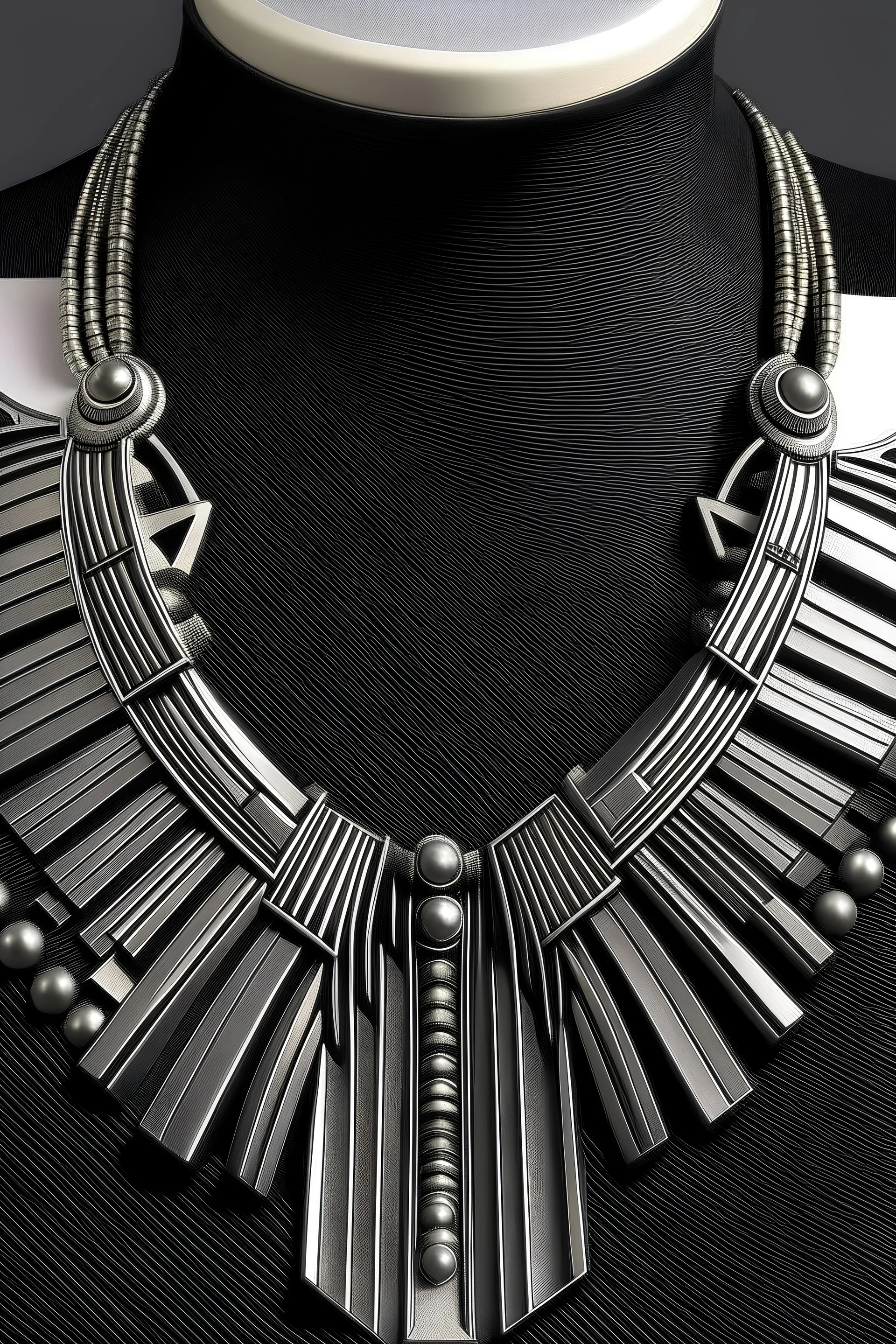 Create a contemporary modern necklace using motifs from art deco era make it creative and different but actually wearable and realistic