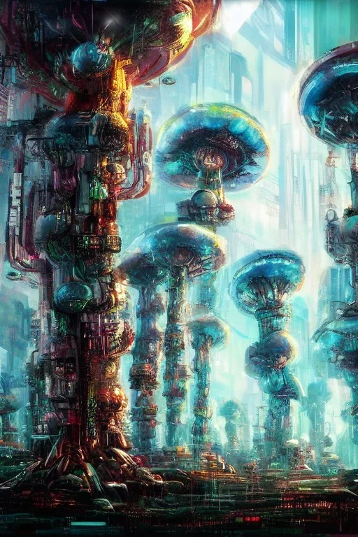 Cyberpunk mushroom forest