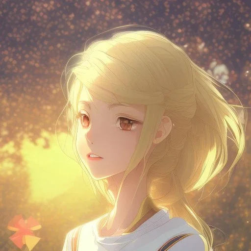 Anime art,anime key visual of elegant young female,long blonde hair and large eyes,finely detailed perfect face,laying down in the grass at sunset,golden hour sunset lighting,background blur bokeh!!,trending on pixiv fanbox,studio ghibli,extremely high quality artwork