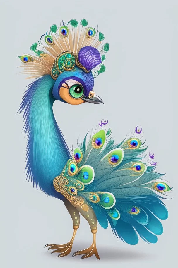 peacock avatar illustration on a white background, detailed, cute