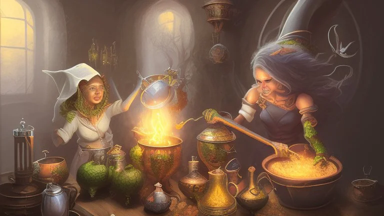 witch brewing with cauldron