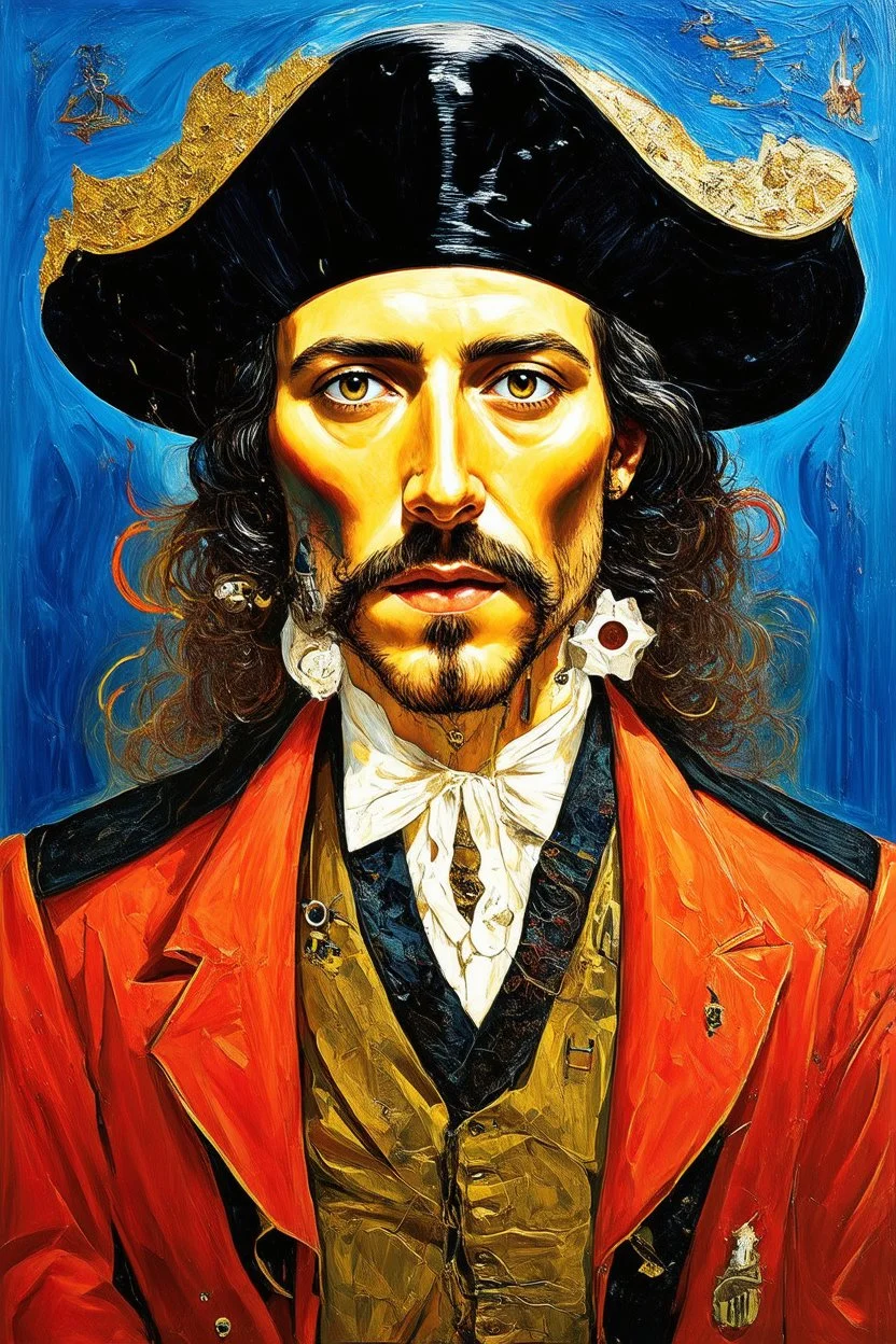 metaphysical pirate; a neo-surrealistic, expressionistic, steampunk version of Gustav Klimt