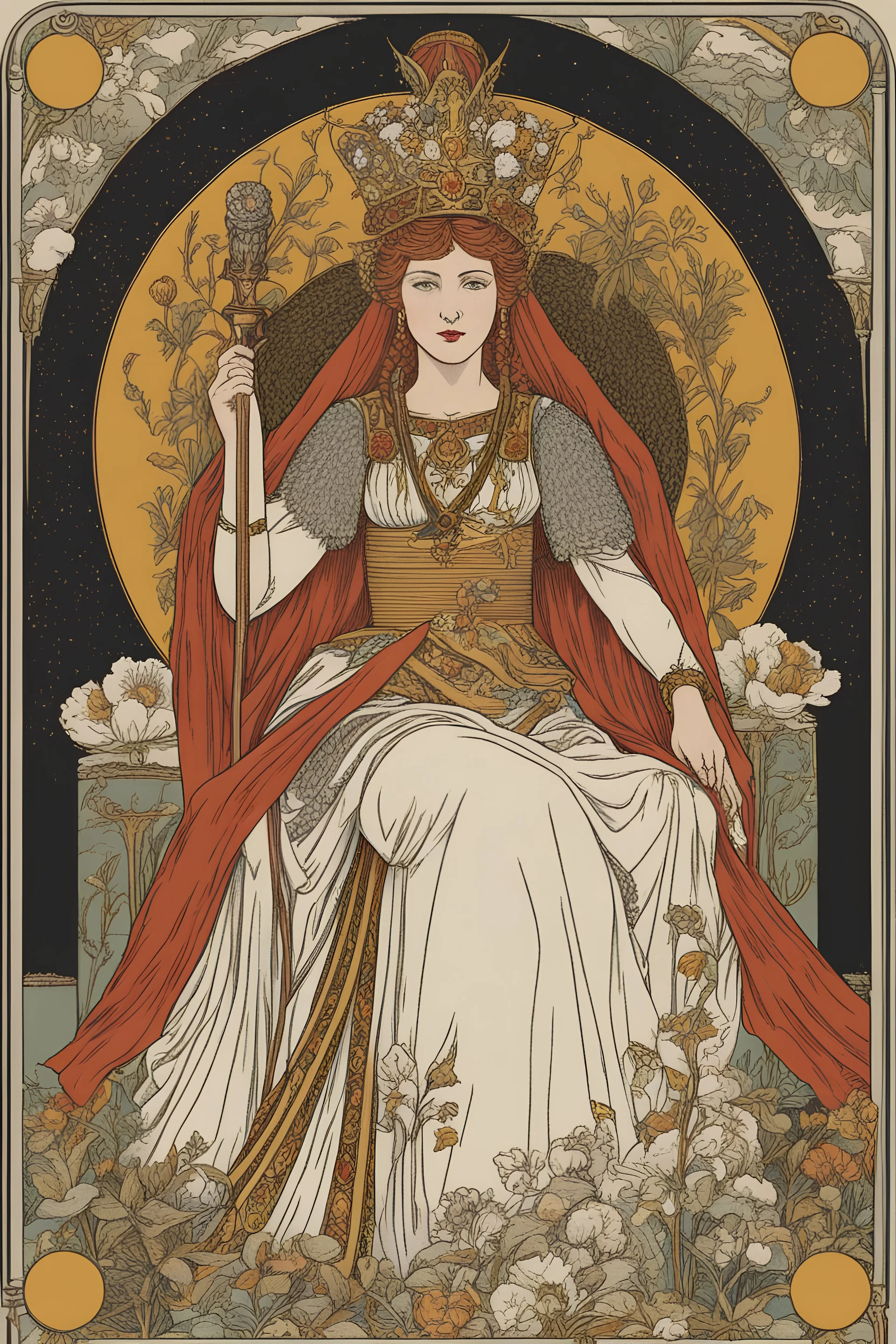 tarot card the empress in the style of Walter Crane