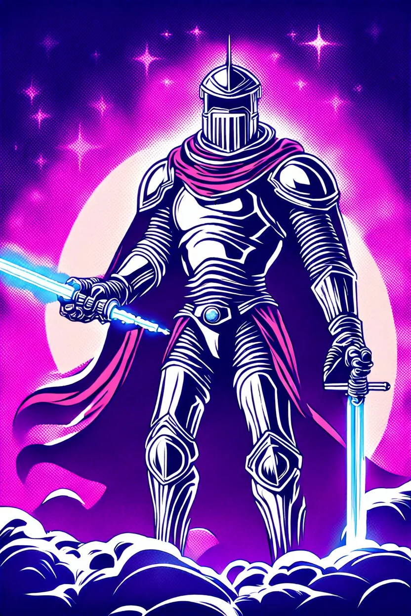 retro fantasy art of a heroic space knight with laser sword