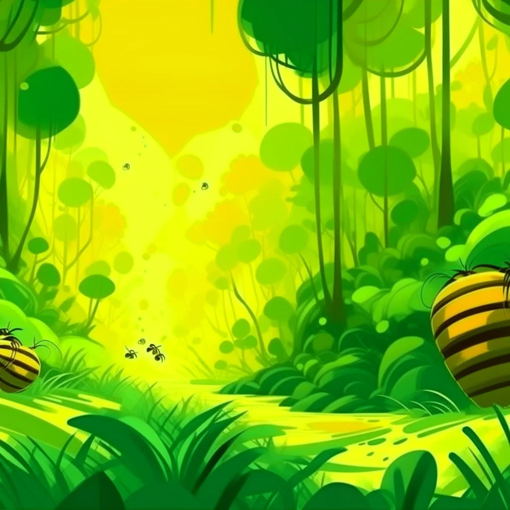 A green jungle with honey and beehives in Impressionism art style
