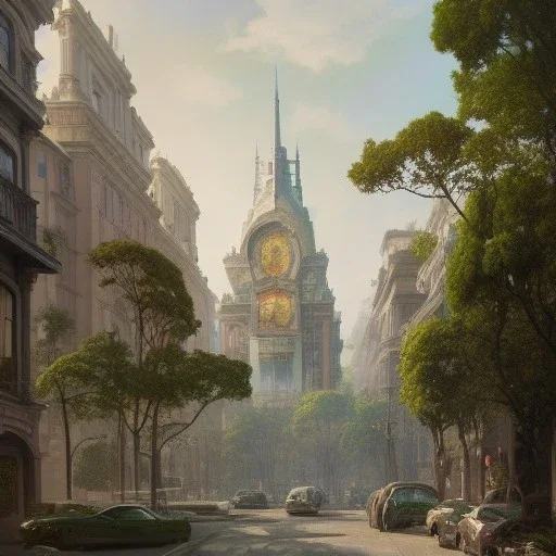 ,Beaux Arts architecture,+palladio+liveable street+detailed facades+green city,uphill road,trees on walkway,elegant avenue, biopunk+Bueno Aires,alphonse mucha, greg rutkowski,matte painting, cryengine, hyper detailed, felix kelly, fantasy art, seb mckinnon"