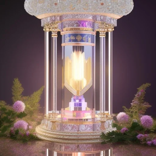 crystal sandglass, a hyerrealistic transparent body, pastel colours flowers and leaves transparent, professional light, rococo, Artstation, intricate detail realism hdr, intricate detailed 8 k, with ornate jewelled, intricate detailed 4 k