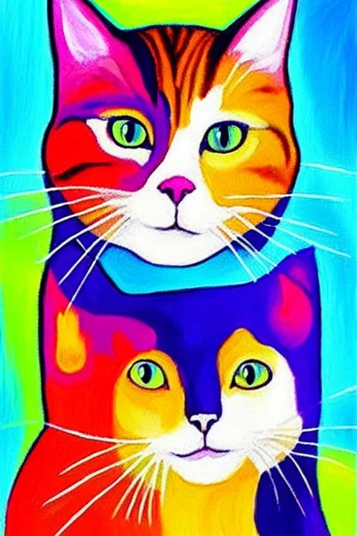 painting, bright colors, cat, happy