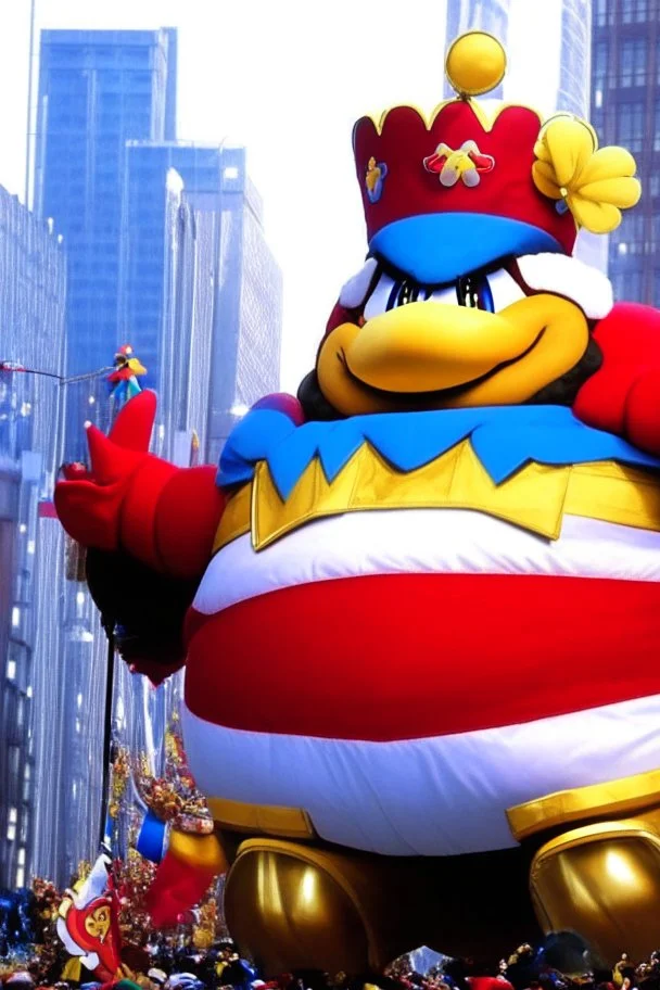 macy's day parade float of giant king dedede from kirby final boss