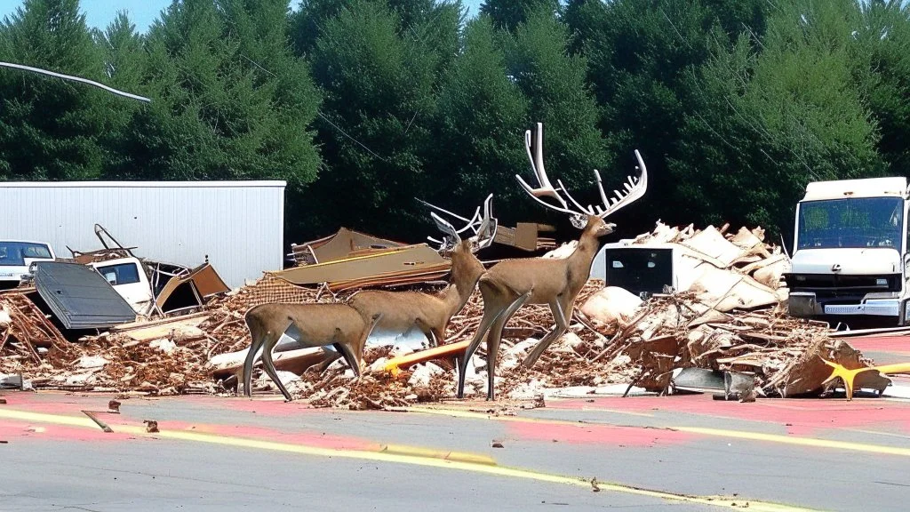 the deceased fawn's family deer raid moving truck company parking lot making a lot of destruction like criminals