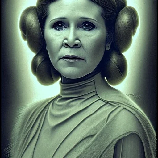 [[extrem stunning photorealistic carrie fisher as princess leia]] :: [[photorealistic brown eyes, symmetrical short hair, head and shoulders portrait, 8k resolution photorealistic portrait by Greg Rutkowski, Artgerm, WLOP, hyperdetailed, intricately detailed, triadic colors]]