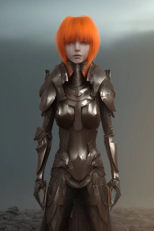 Dark Paladin, orange hair, orange eyes, standing in front of dark castle, Female, similar to berserk