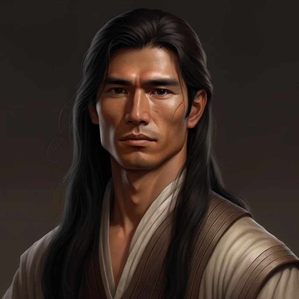 young tanned eastern nobleman with sharp features and long straight dark hair industrial era grimdark realistic