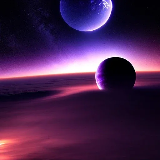 Alien vehicle over a crater, purple sky