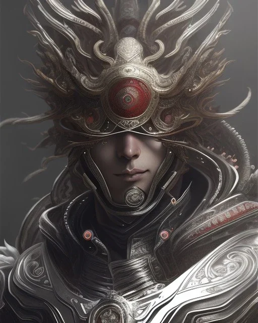 Detailed anime Man, dark brown hair, black and red dragon scale armor, intricate details, full body portrait, keep head in frame, slight smile, black Japanese motif, concept art, highly detailed, digital painting, concept art, sharp focus, illustration, art by Yoji Shinkawa, WLOP and greg rutkowski and Alphonse mucha and artgerm and yanjun Chen and Junji ito and Makoto Shinkai, HDR, octane render