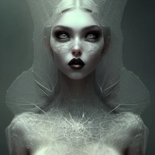 beautiful gothic woman with thick white spiderwebs on face, dark, runny mascara, 8k, high-quality, fine-detail, black hair, intricate, sharp, crisp, digital art, detailed matte, illustration, octane render, brian froud, howard lyon, Anne Dittman, Anne Stokes, Lisa Parker, Selina French